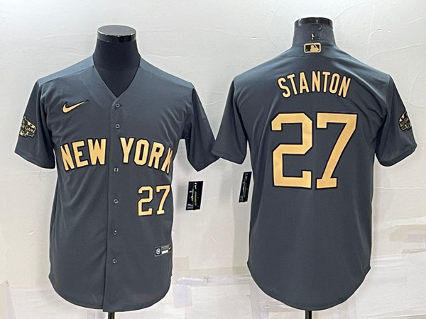 Men's New York Yankees #27 Giancarlo Stanton 2022 All-Star Charcoal Cool Base Stitched Baseball Jersey